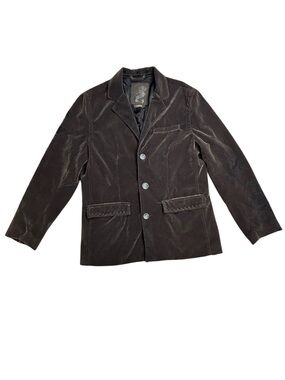 Z Brand Brown Velour Velvet Embroider Stitch Detail Lined Utility Style Blazer L